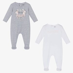 Kenzo Kids Gray and White Elephant Footies